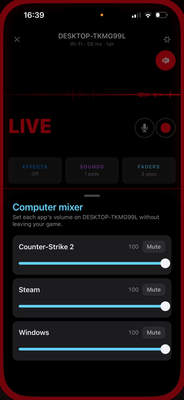 The computer mixer: one volume slider per PC application